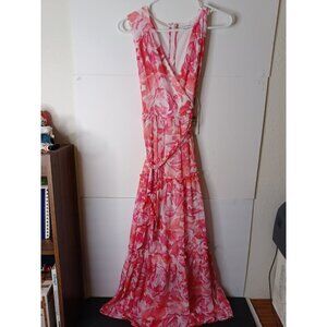 CALVIN KLEIN Womens White Lined Tie Belt Floral Sleeveless Dress Size 8 $149